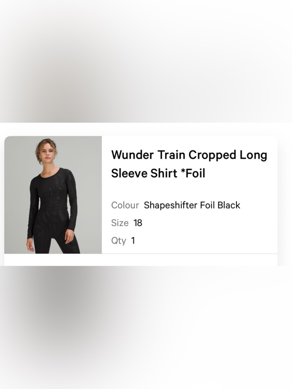 lululemon athletica Wunder Train Cropped Long Sleeve - Shapeshifter Foil Black